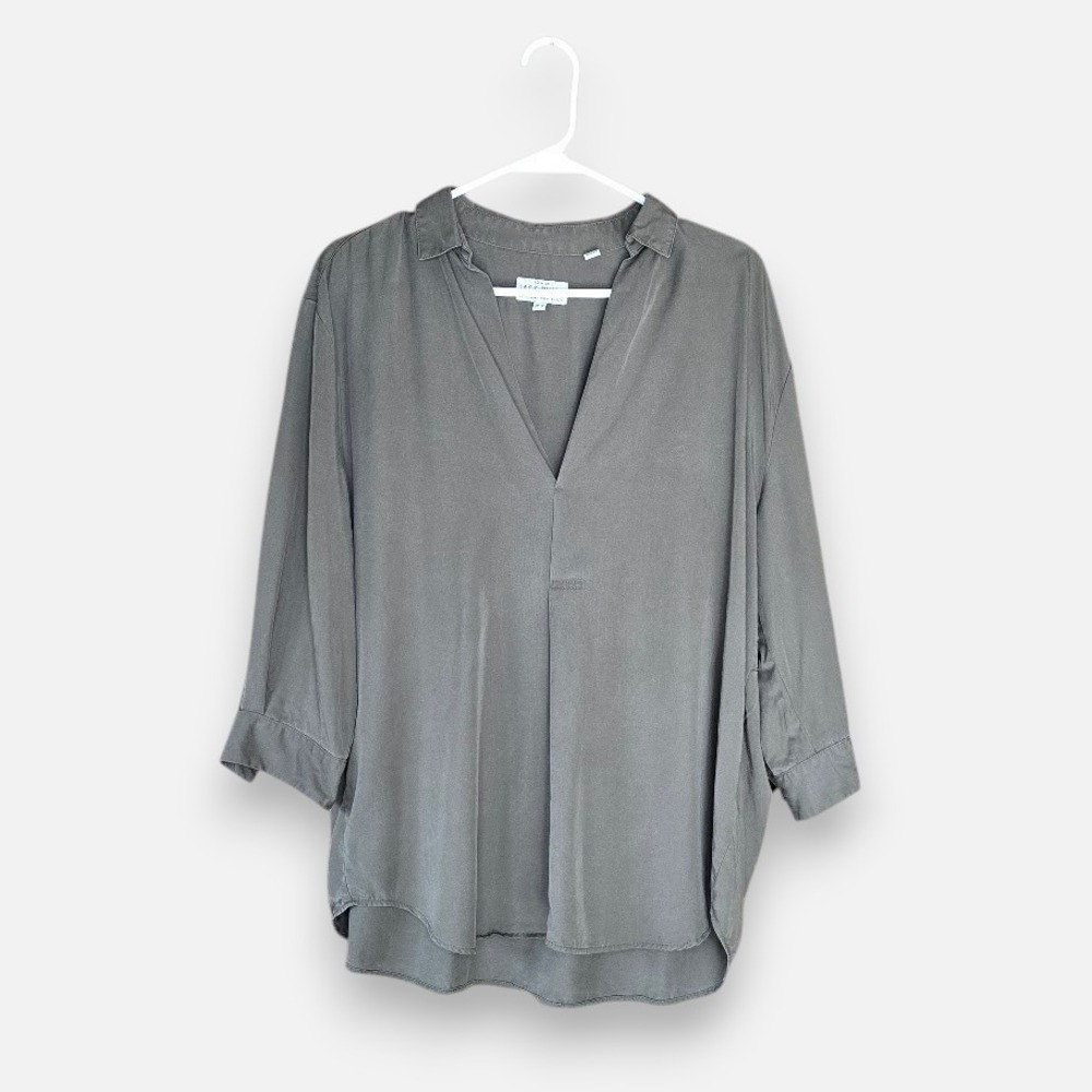 Jack Wills Olive Green V-Neck Tunic Blouse Relaxed Fit Women Size 6 Minimalist